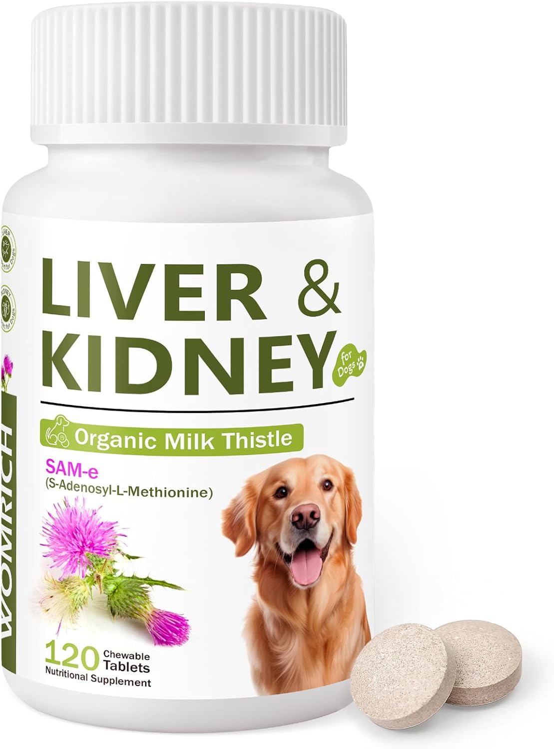 Milk Thistle & SAM-E for Dogs - Advanced Liver & Kidney Support with Silymarin, Detox Supplement - 120 Chewable Tablets - görsel 1