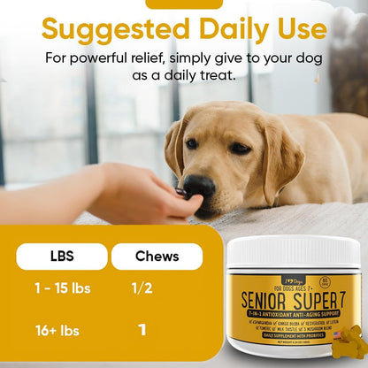 iHeartDogs Senior Super 7 Daily Dog Multivitamin - 7-in-1 Vitamin for Dogs Supports Anti-Ageing with Antioxidants, Probiotics, Lion's Mane, Turkey Tail, & Ashwagandha for Longevity & Cognitive Boost