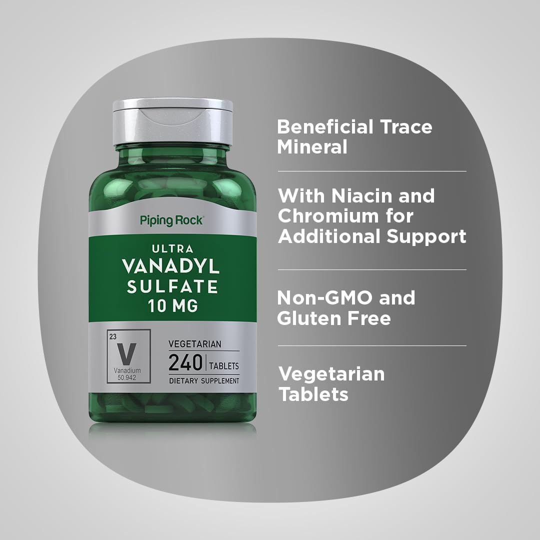 Piping Rock Vanadyl Sulphate 10 mg with Chromium - 240 Vegetarian Tablets - görsel 4