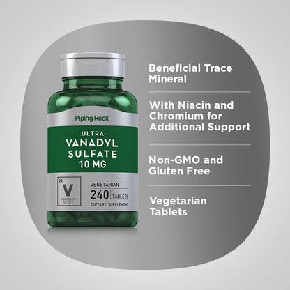 Piping Rock Vanadyl Sulphate 10 mg with Chromium - 240 Vegetarian Tablets