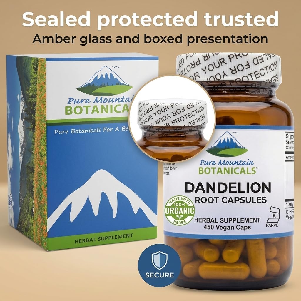 Pure Mountain Botanicals Dandelion Root Capsules – Organic 450mg, 90 Count - görsel 6