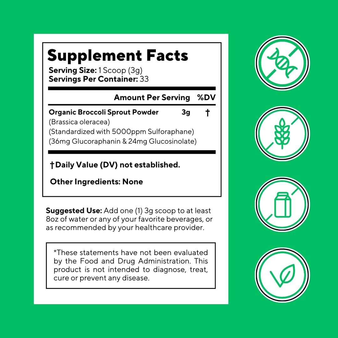 Vitapia Organic Broccoli Sprout Powder - Antioxidant, Brain, Skin & Heart Health Support - 100g Powder - görsel 7