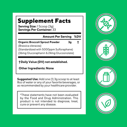 Vitapia Organic Broccoli Sprout Powder - Antioxidant, Brain, Skin & Heart Health Support - 100g Powder