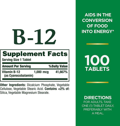 Nature's Bounty Vitamin B-12 1000 mcg Tablets, 100 Count (Pack of 9)