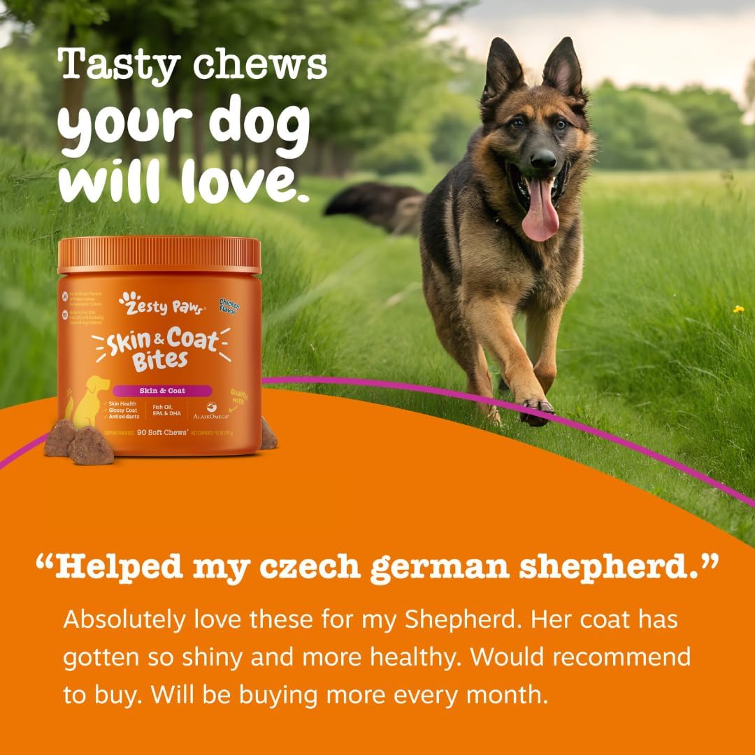 Zesty Paws Omega 3 Fish Oil for Dogs - Hip, Joint & Skin Support, Chicken Flavour, 250 Chews – Image 7