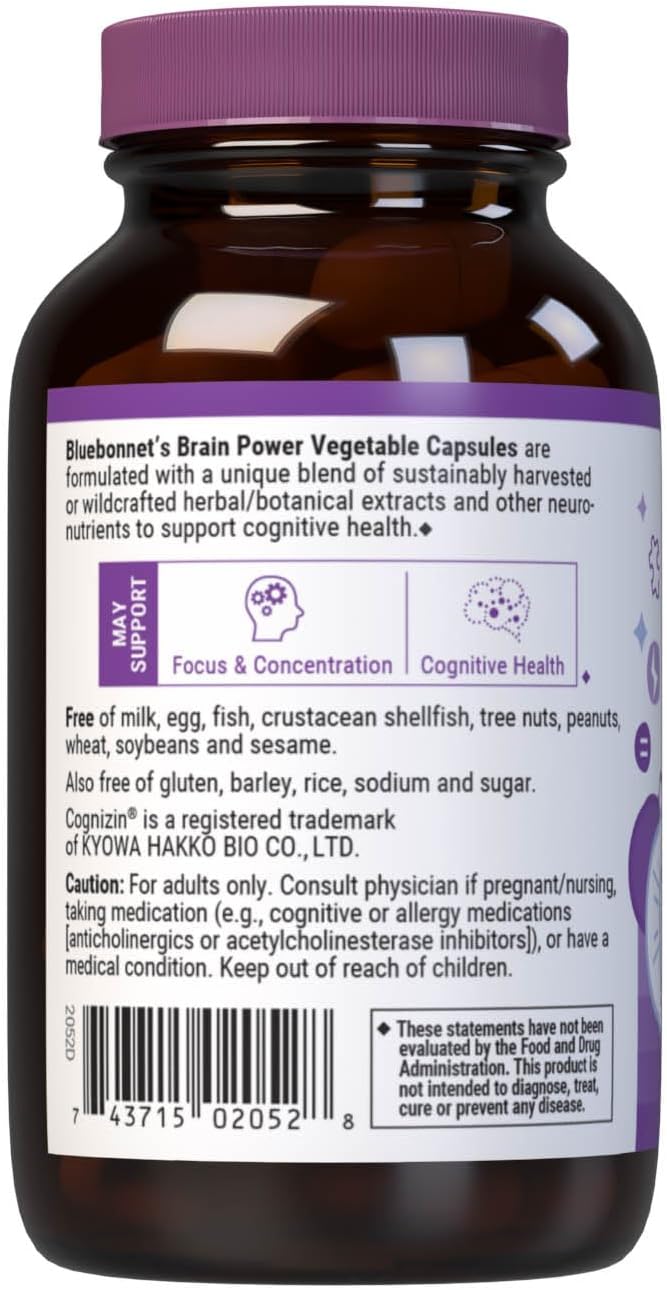 Bluebonnet Nutrition BrainPower – Whole Food-Based Nootropic Blend for Brain Health – Non-GMO, Vegan – Free of Gluten, Dairy, Soya & Stimulants – 30 Vegetable Capsules - görsel 4