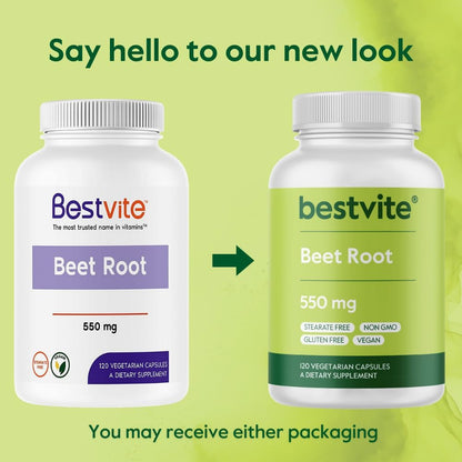 BESTVITE Beetroot, 550mg, 120 Vegetarian Capsules - Vegan, Non-GMO, Gluten-free
