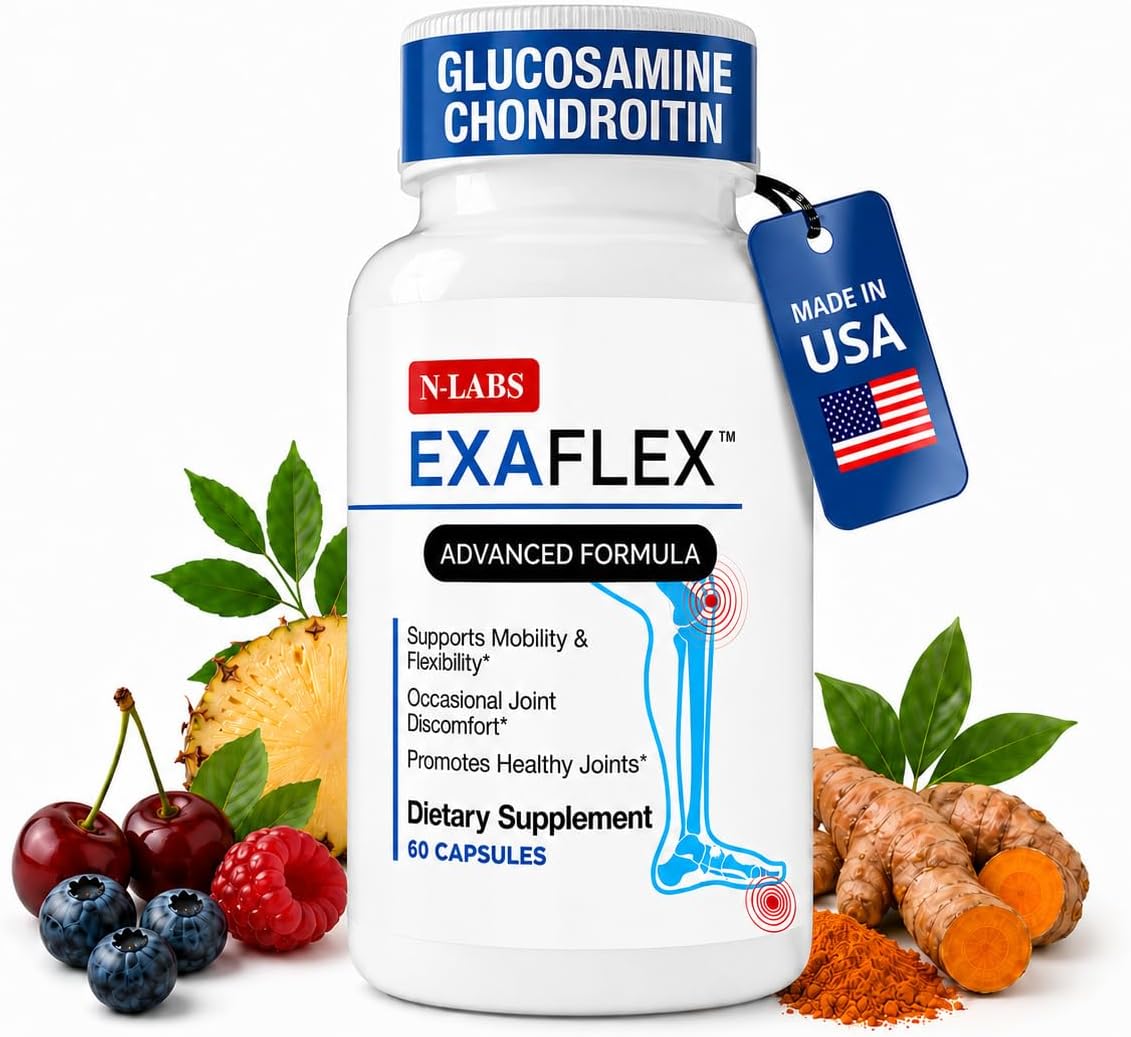 ExaFlex Glucosamine Chondroitin MSM, Bromelain Capsules - Joint Food Supplement with Boswellia, Turmeric & Quercetin (60 Capsules) - görsel 1