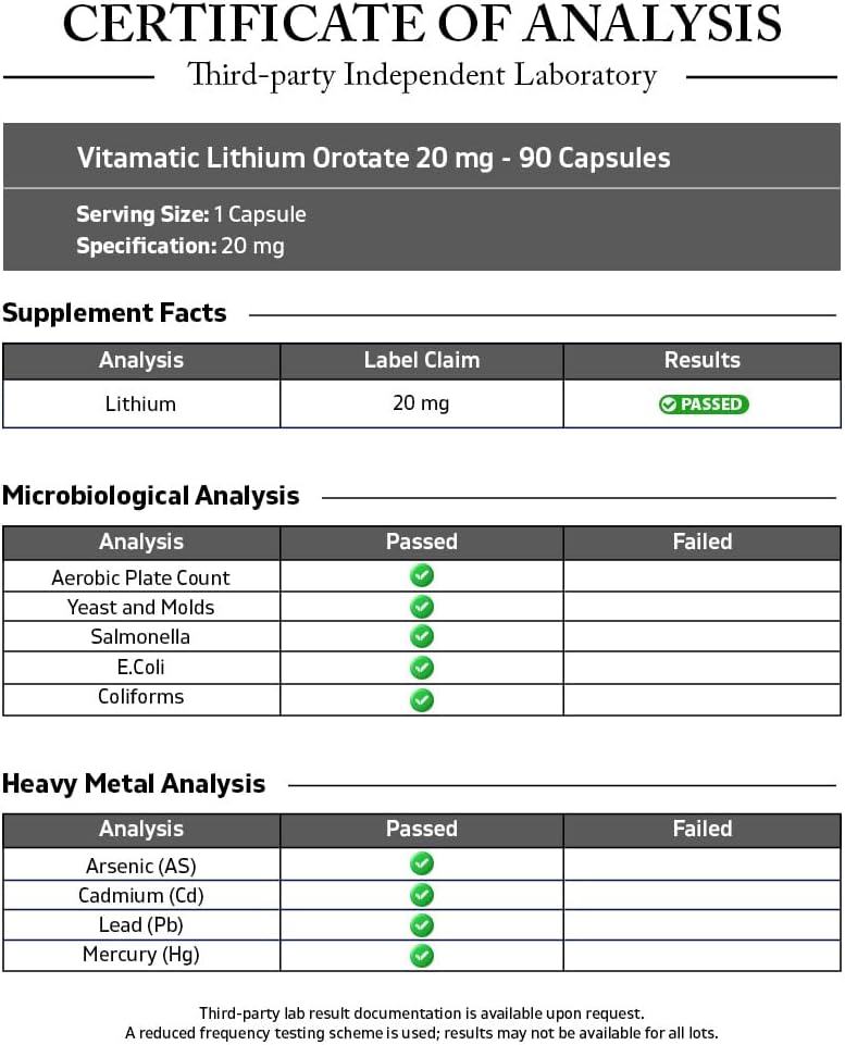 Vitamatic Lithium Orotate 20 mg, 90 Vegetable Capsules - Non-GMO, Gluten-free - görsel 3