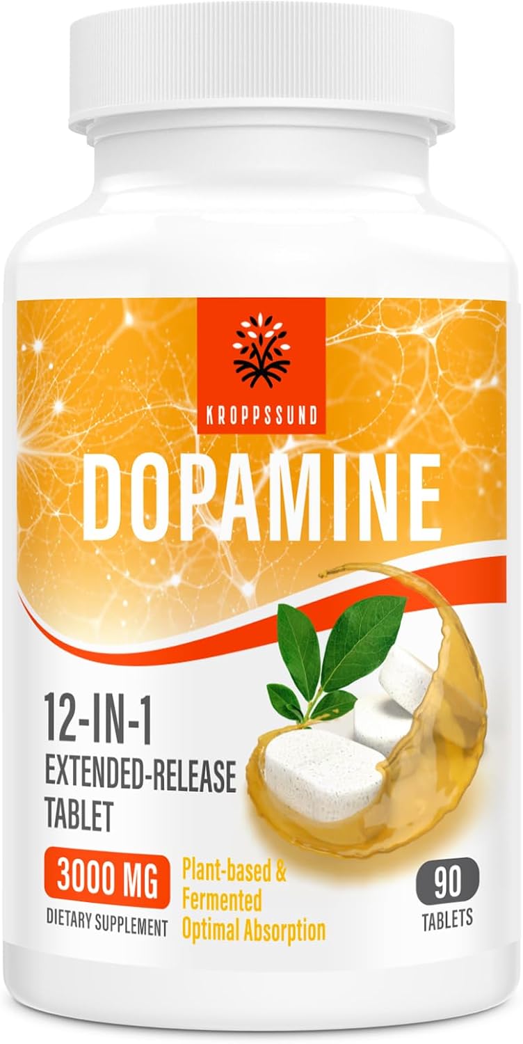 Kroppssund Dopamine Supplement with L-Theanine & Ashwagandha, 12-in-1 Extended Release Formula, 3000mg Per Serving, 90 Tablets (2 Bottles) - görsel 7