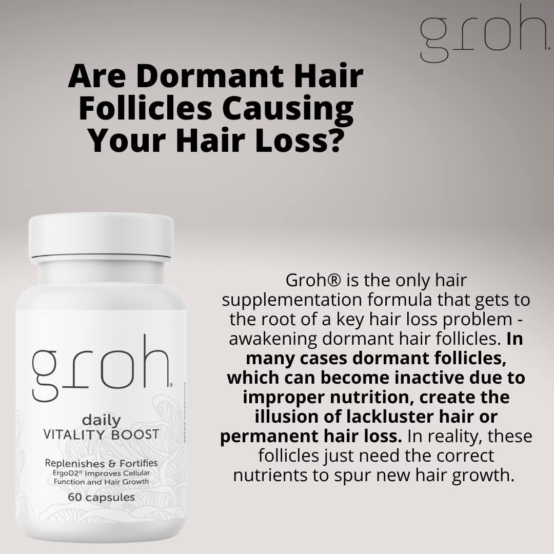Groh Daily Vitality Boost - All Natural Hair, Skin and Nails Supplement with ErgoD2 - 60 Capsules - görsel 6