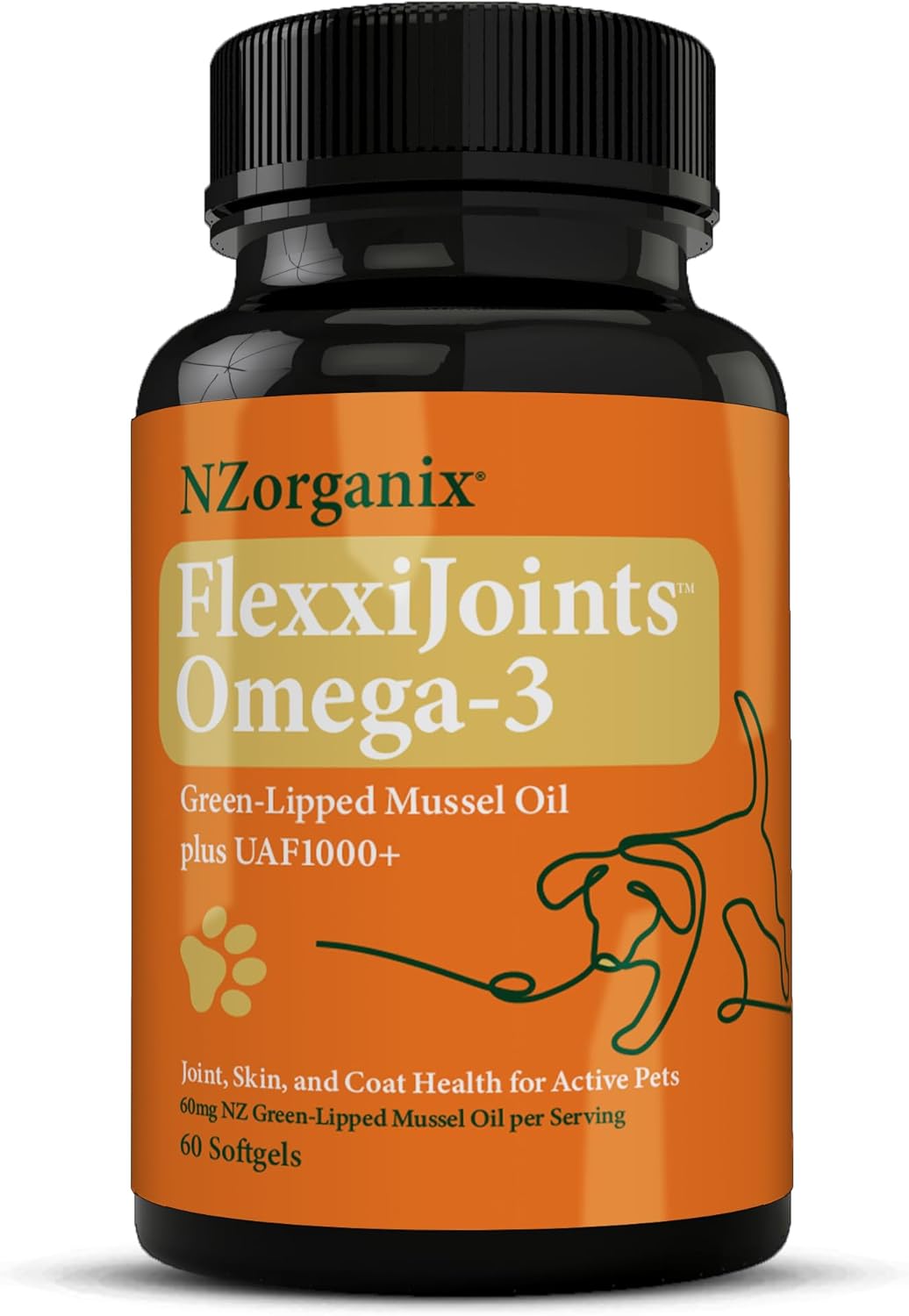 FlexxiJoints Omega-3 Hip and Joint Supplement – Green-Lipped Mussel Omega-3 Oil for Dogs – 100% New Zealand Green-Lipped Mussels (60 Softgels) - görsel 1