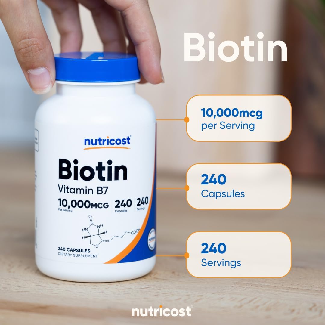 Nutricost Biotin (Vitamin B7) 10,000 µg (10 mg) Supplement, 240 Capsules – Vegetarian, Gluten-free, Non-GMO - görsel 6