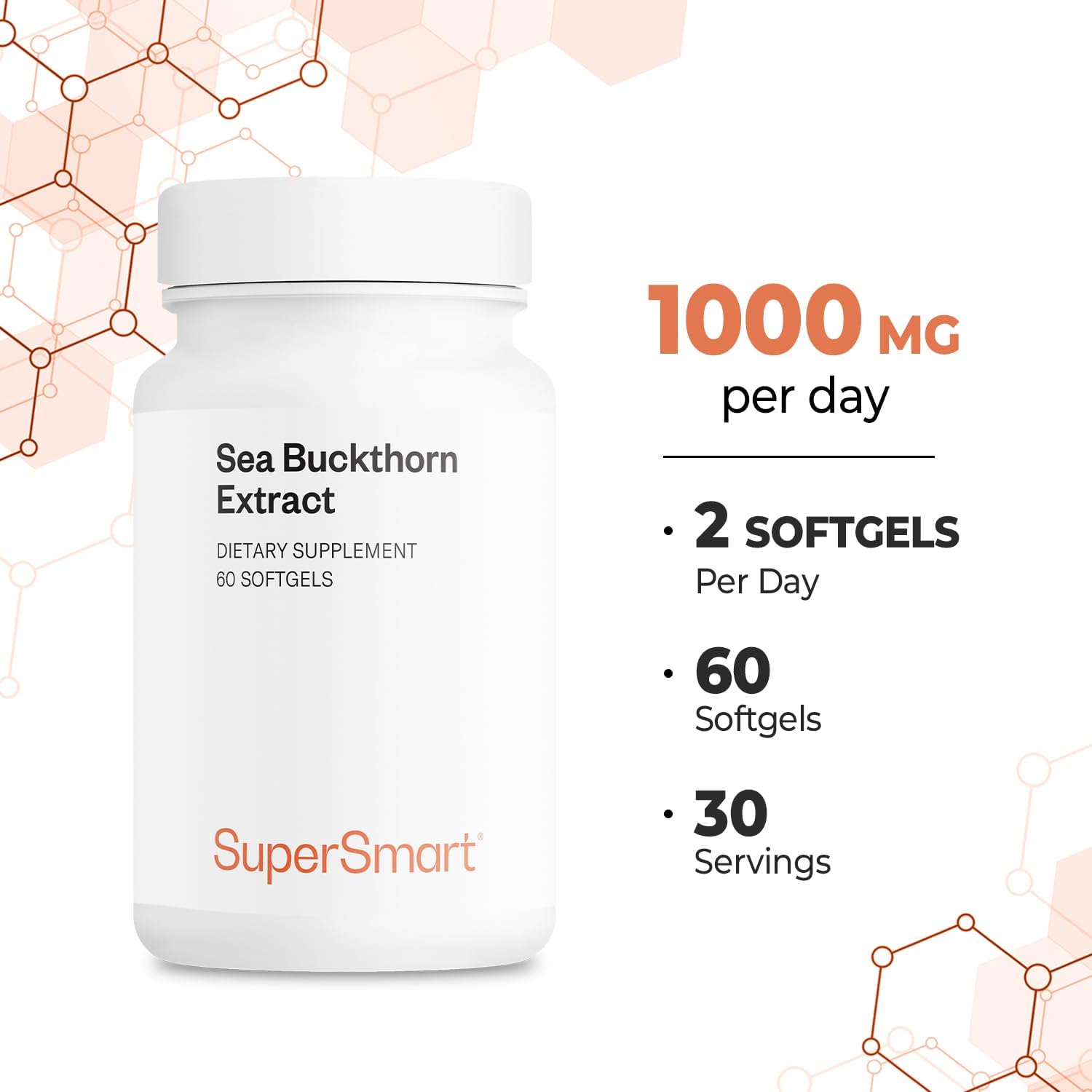 Supersmart - Sea Buckthorn Extract 500mg - Argousier Extract with Omega 7 | Non-GMO & Gluten-free - 60 Softgels - görsel 5