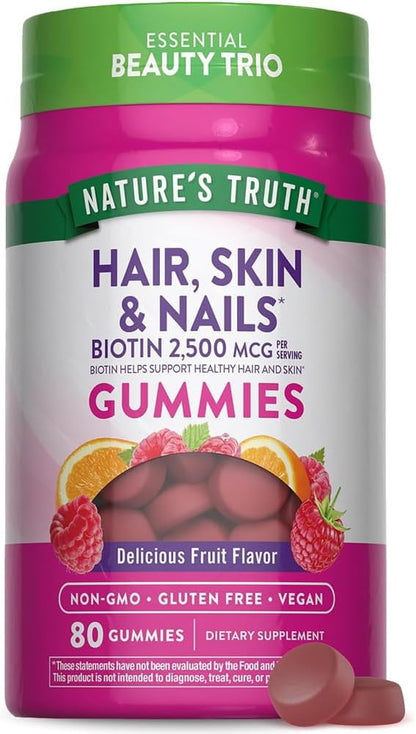 Nature's Truth Hair, Skin and Nails Gummies with Biotin - 140 Count - Vegan, Non-GMO, Gluten-free