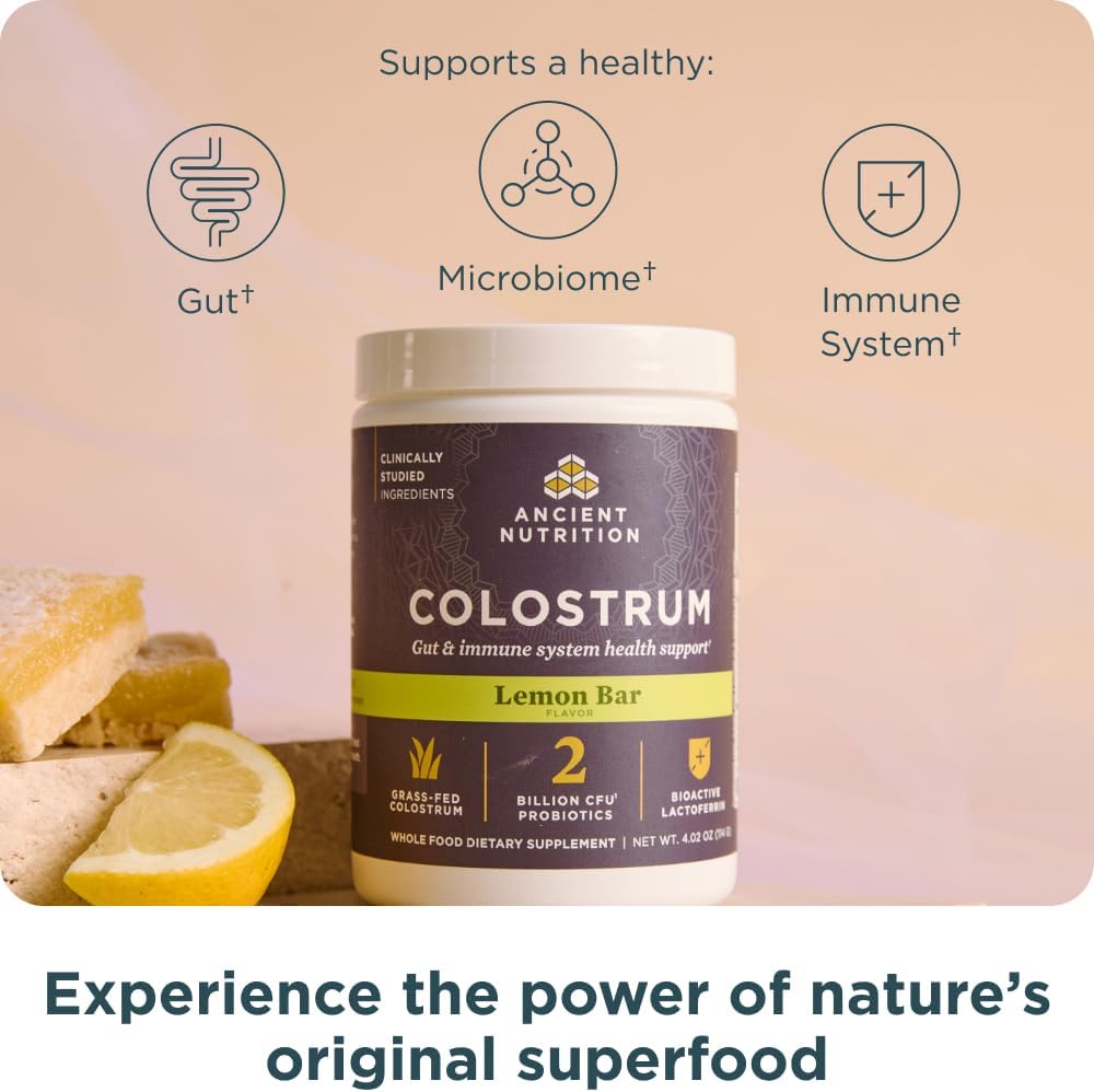 Ancient Nutrition Colostrum Superfood Powder, Grass-Fed Bovine Colostrum, Supports Healthy Gut Microbiome and Immune System, Lemon Bar Flavour, 60 Servings - görsel 2