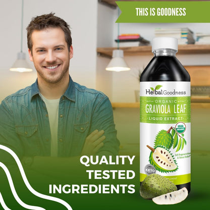 Herbal Goodness Soursop Graviola Liquid Drops - 15X Strength Organic Guanábana Extract - Vegan, Non-GM, Alcohol-Free, 355 ml