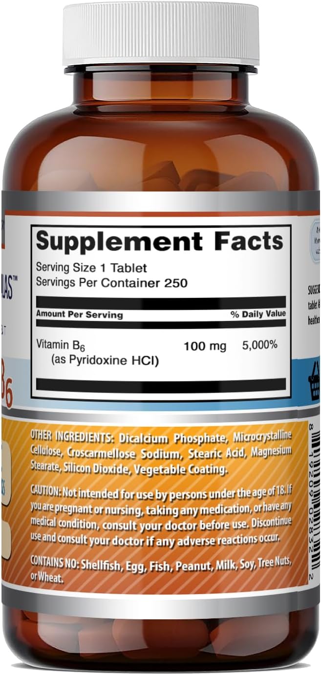 Amazing Formulae Vitamin B6 Food Supplement - 100 mg Pyridoxine Tablets, 250 Count - görsel 5