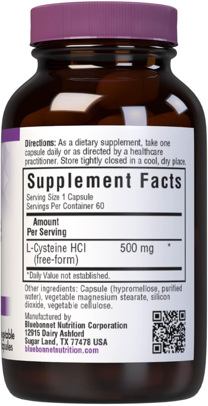 Bluebonnet Nutrition L-Cysteine 500mg, Free-Form Amino Acid – 60 Vegetable Capsules - görsel 2