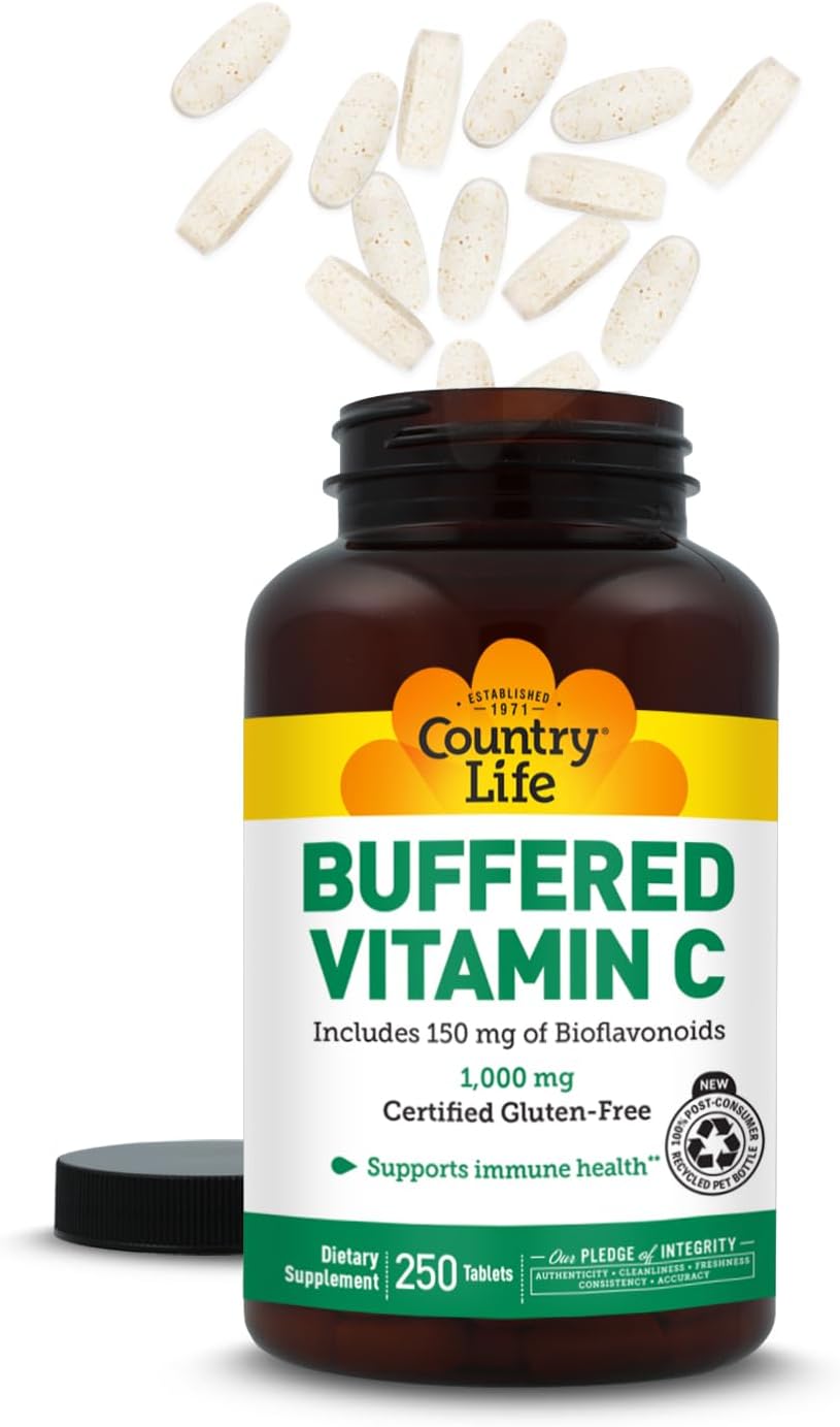 Country Life Buffered Vitamin C 1000mg with Bioflavonoids, Calcium, Magnesium, Potassium - Immune Support, Vegan, Gluten-Free - 250 Tablets - görsel 8
