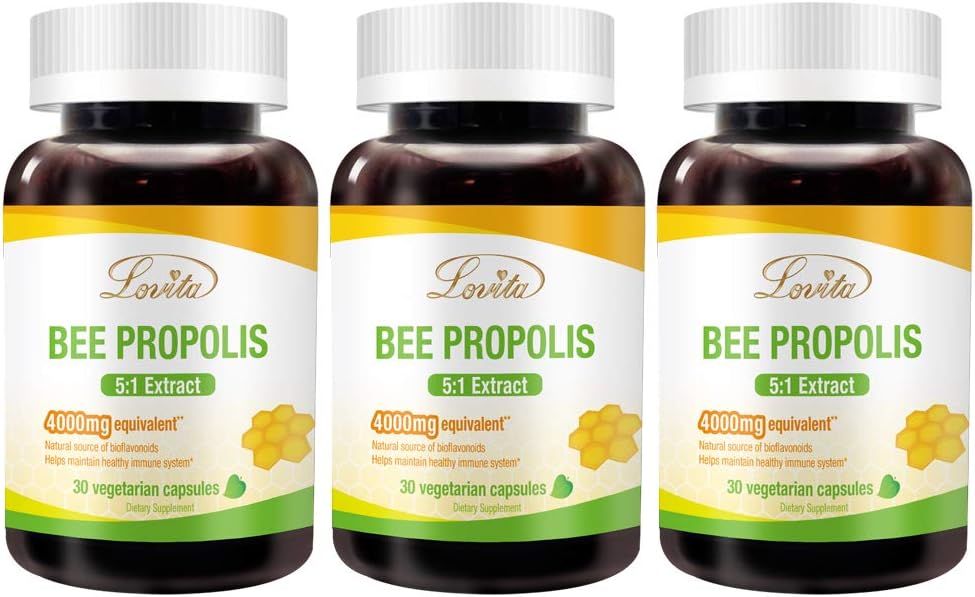 Lovita Propolis Capsules | 800mg, 5:1 Concentration | Natural Bee Propolis Extract | 30 Vegetarian Bee Propolis Capsules (Pack of 3 – 3 Months’ Supply) - görsel 1