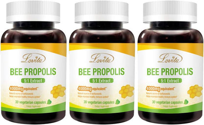 Lovita Propolis Capsules | 800mg, 5:1 Concentration | Natural Bee Propolis Extract | 30 Vegetarian Bee Propolis Capsules (Pack of 3 – 3 Months’ Supply)
