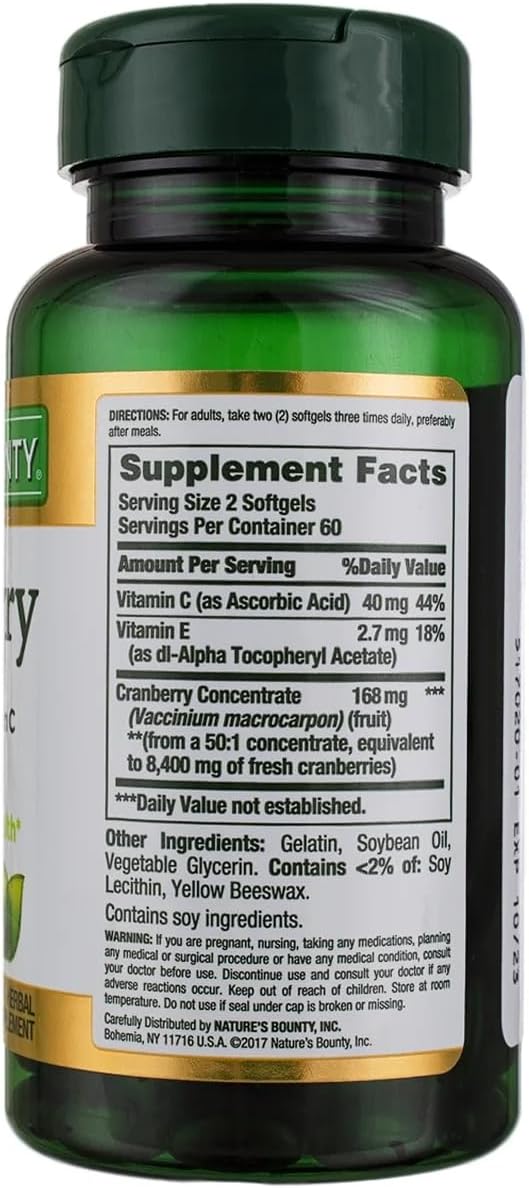 Nature's Bounty Cranberry Softgels Plus Vitamin C, 120 Softgels - görsel 3