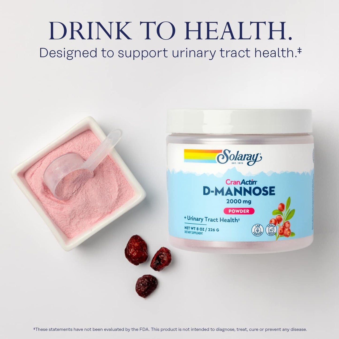 SOLARAY D-Mannose with CranActin Cranberry AF Extract Powder – 2,000 mg, 30 Servings - görsel 3