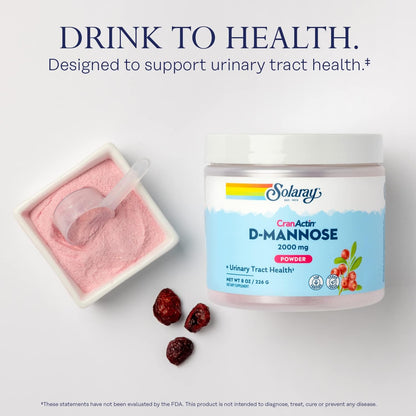SOLARAY D-Mannose with CranActin Cranberry AF Extract Powder – 2,000 mg, 30 Servings