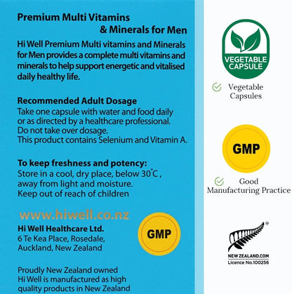 Hi Well Premium Multi Vitamins & Minerals for Men, 60 Capsules