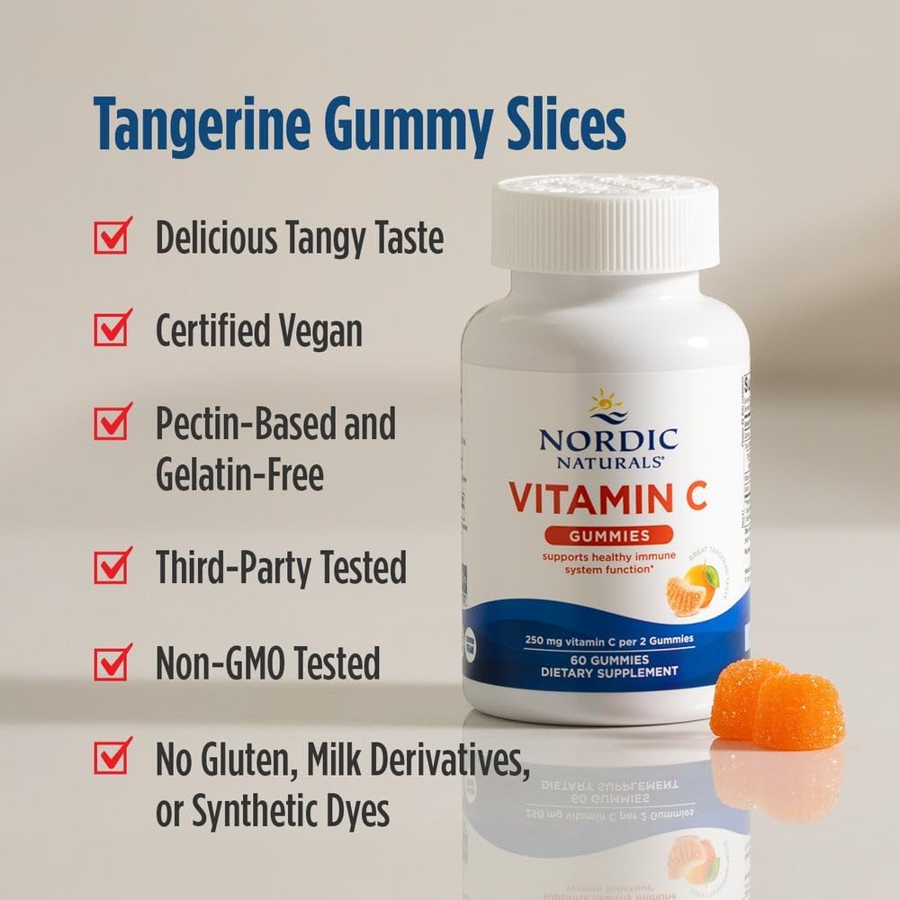 Nordic Naturals Vitamin C Gummies, Tart Tangerine Flavour - 250 mg, 120 Gummies - görsel 4