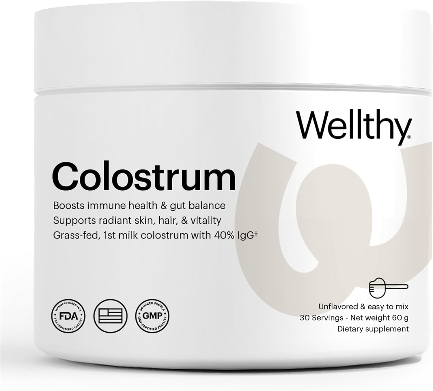 Wellthy Colostrum Powder – Grass-Fed, 40% IgG – Immune, Gut & Skin Support – 30 Servings - görsel 1
