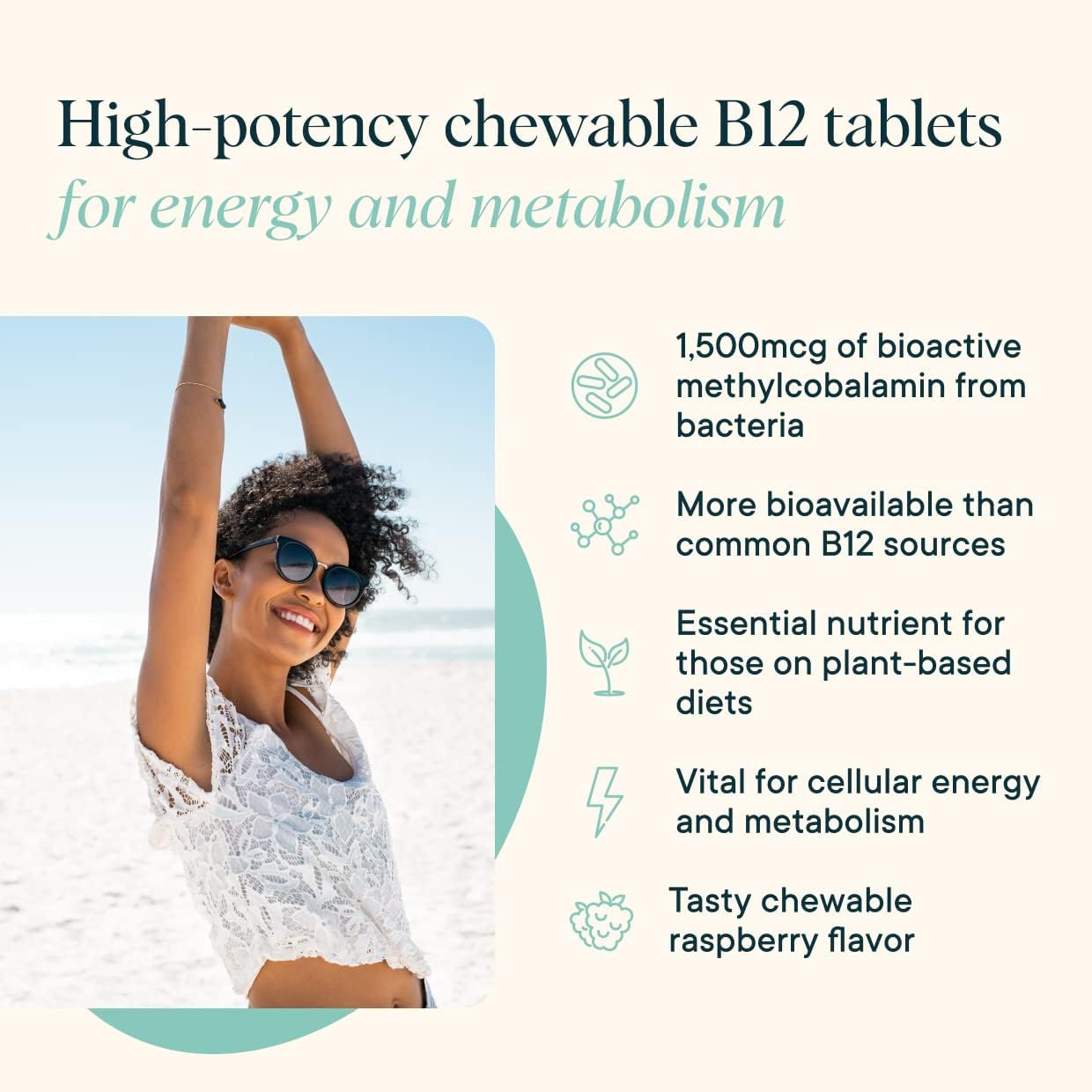 Ora Organic Vitamin B12 1500mcg - Plant-Based Methylcobalamin for Adults - Natural Stimulant-Free Energy, Raspberry Flavour Chewable Tablets, No Added Sugar - 30 Tablets - görsel 6