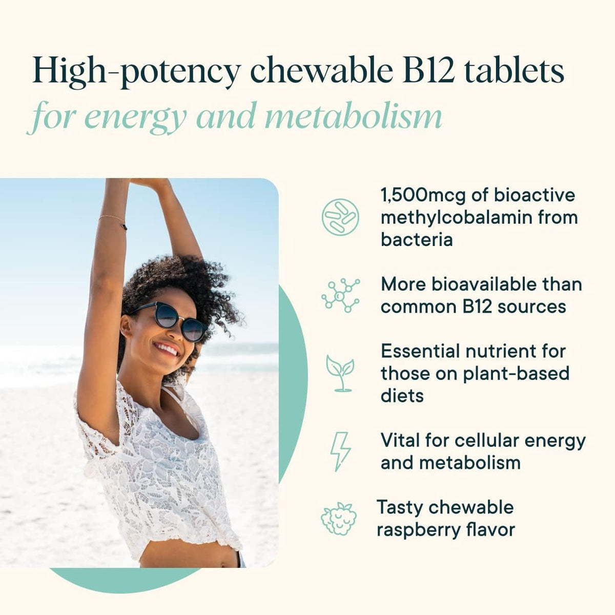 Ora Organic Vitamin B12 1500mcg - Plant-Based Methylcobalamin for Adults - Natural Stimulant-Free Energy, Raspberry Flavour Chewable Tablets, No Added Sugar - 30 Tablets - görsel 6