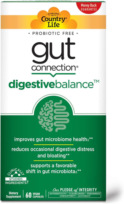 Country Life Gut Connection Digestive Balance – Prebiotic & Digestive Supplement for Gut Health (60 Capsules)