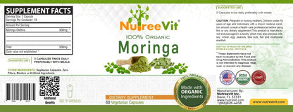 NutreeVit 100% Organic Moringa - 150 Capsules