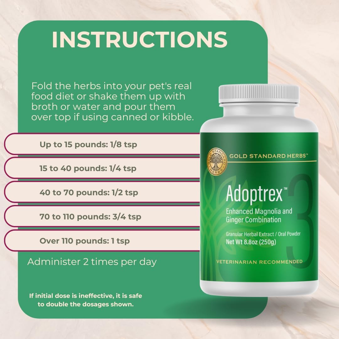 Adoptrex Gut and Pancreatic Function Support Supplement for Dogs by Gold Standard Herbs, All Natural Magnolia and Ginger Combination Powder (250 g) - görsel 4