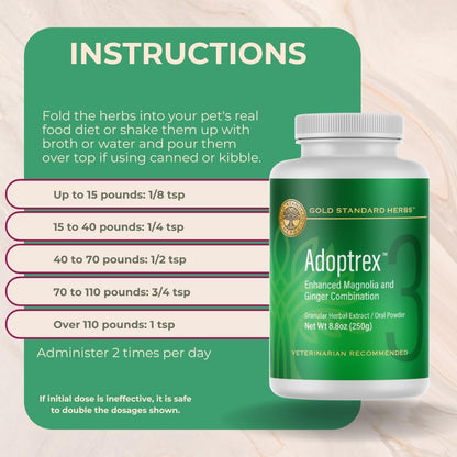 Adoptrex Gut and Pancreatic Function Support Supplement for Dogs by Gold Standard Herbs, All Natural Magnolia and Ginger Combination Powder (250 g)