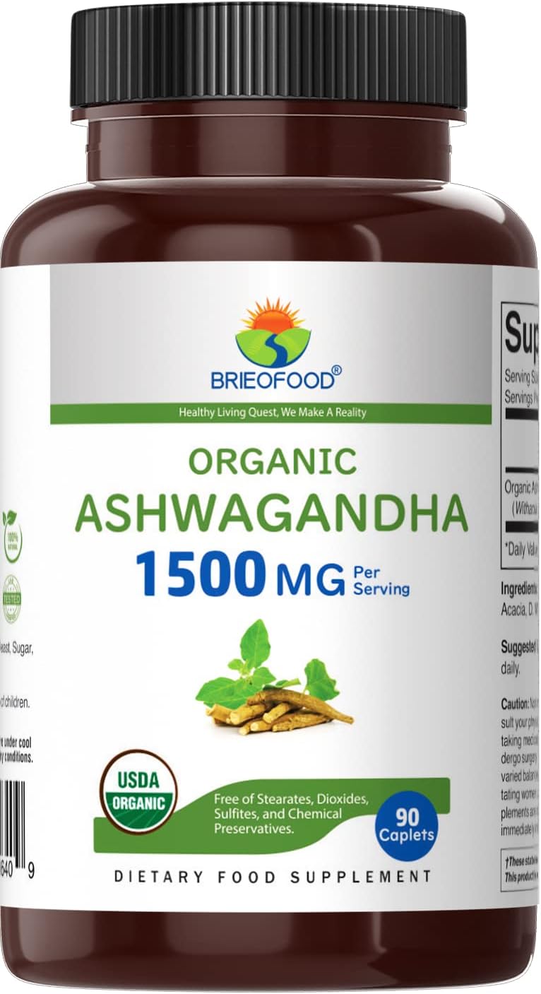 Organic Ashwagandha 1500mg, 45 Servings, Vegetarian, Gluten-free, 90 Vegetarian Tablets - görsel 2