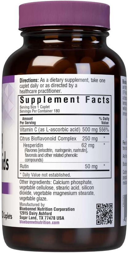 Bluebonnet Nutrition C-500 mg Plus Bioflavonoids, 180 Caplets