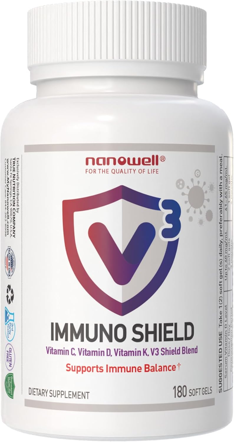 NANOWELL V3 IMMUNO Shield 180 Soft gel capsules (2-Pack) - Immune Support Supplement with Vitamin C, D3, K Complex, and Zinc (360 Count) - görsel 7