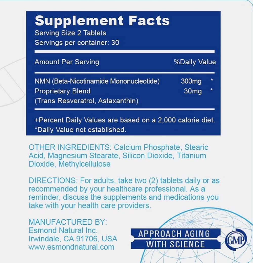 Esmond Natural NMN Plus – 300mg NMN + 30mg Trans-Resveratrol, 180 Tablets (3 Pack) - görsel 4