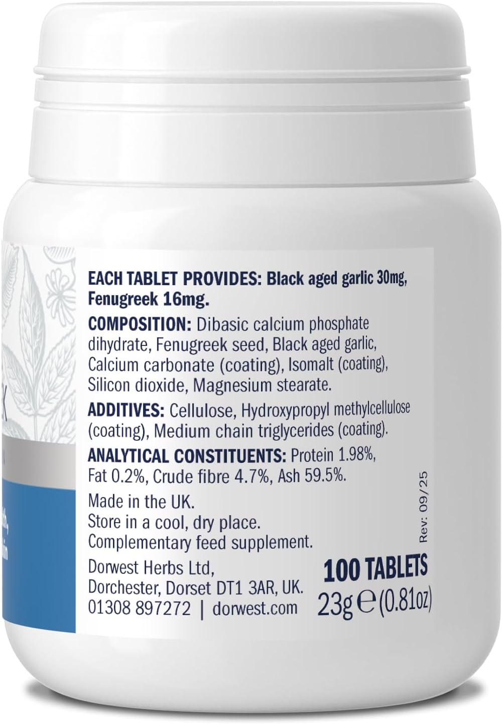 Dorwest Herbs Garlic and Fenugreek Tablets for Dogs and Cats (100 Tablets) - görsel 2