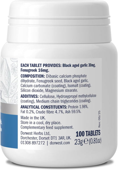 Dorwest Herbs Garlic and Fenugreek Tablets for Dogs and Cats (100 Tablets)