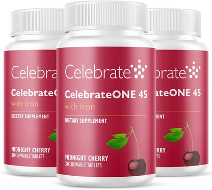 CelebrateONE 45 Bariatric Multivitamin with Iron, Once Daily Midnight Cherry Chewable – 90 Tablets (3-Month Supply)