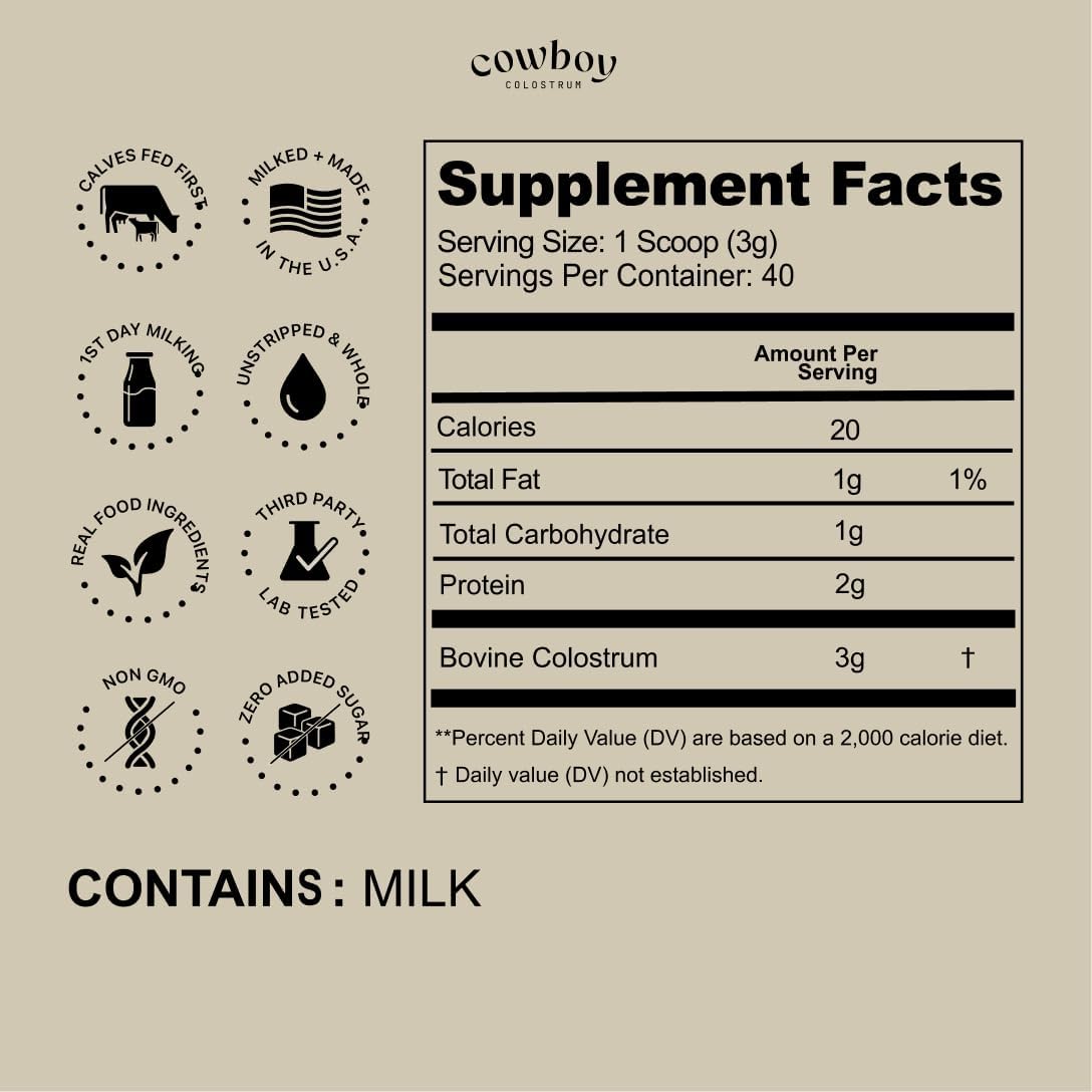 Cowboy Colostrum Powder - First 24-Hour Milking, Whole, Grass-Fed, Unflavoured (40 Servings) - görsel 2