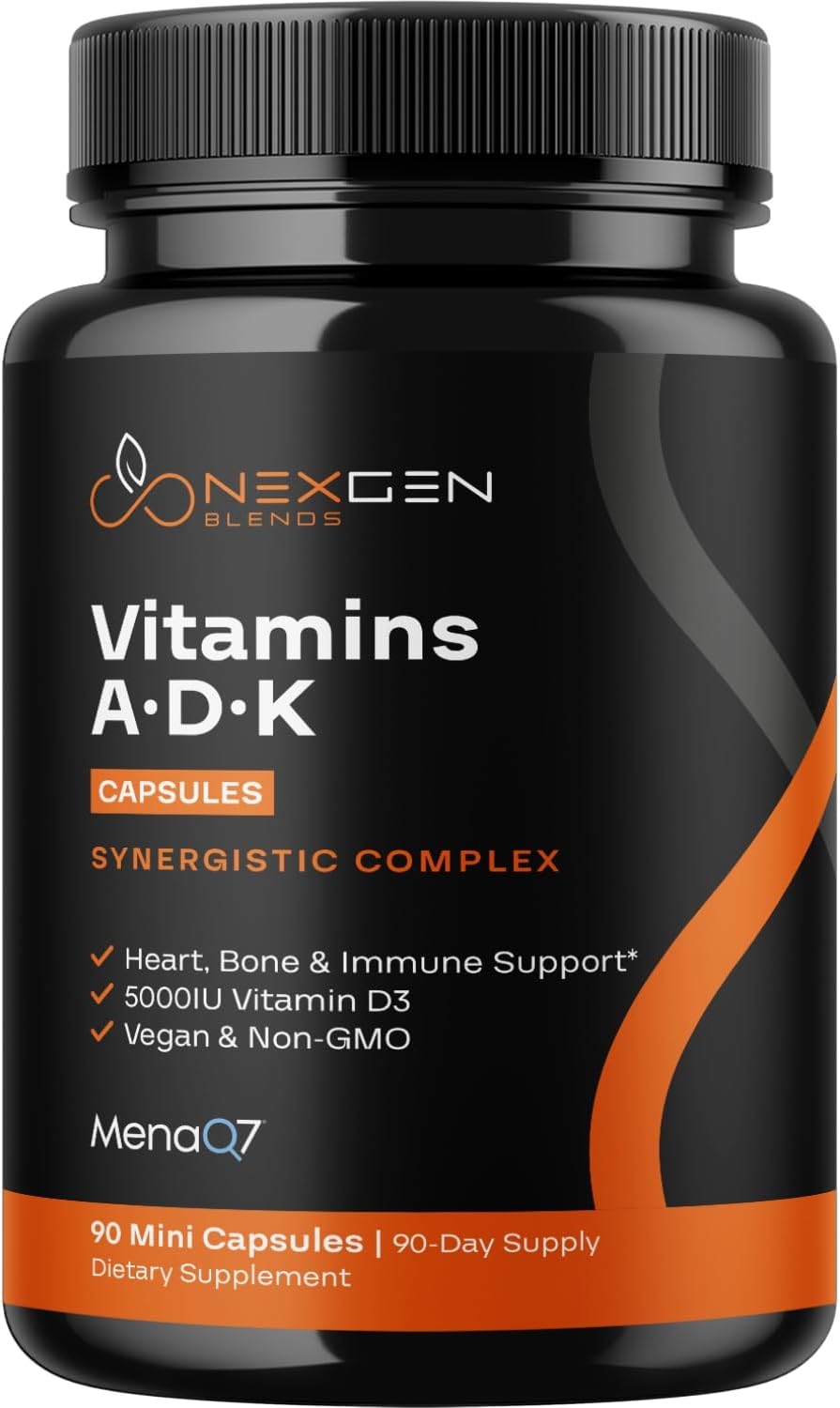 NexGen Blends ADK Vitamin Supplement: Vegan D3 K2 MK7 & A - 5000 IU, 3-Month Supply - görsel 1
