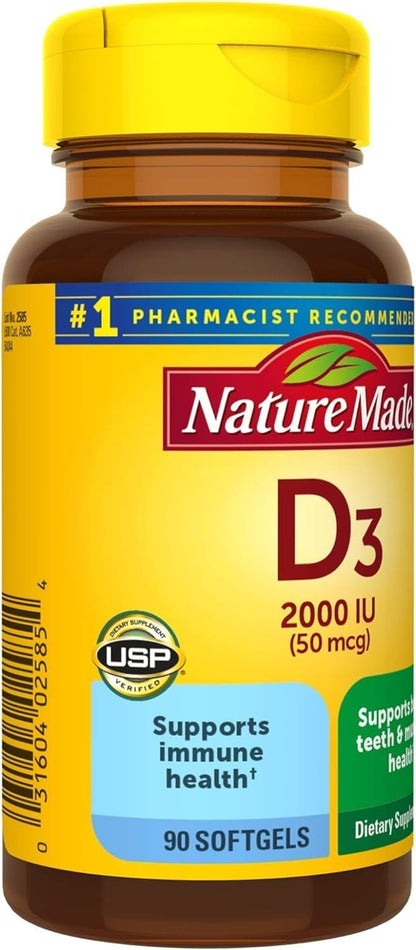 Nature Made Vitamin D3 2000 IU (50 µg) Liquid Softgels, 2-Pack (180 Softgels)