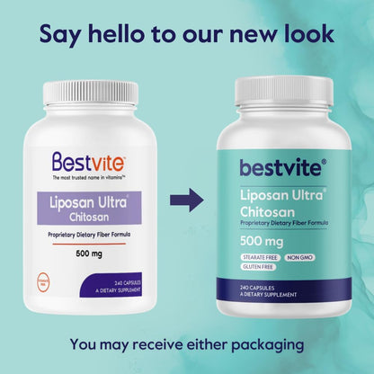 BESTVITE Liposan Ultra Chitosan 500mg (240 Capsules) – Patented Fast-Acting Chitosan – No Fillers