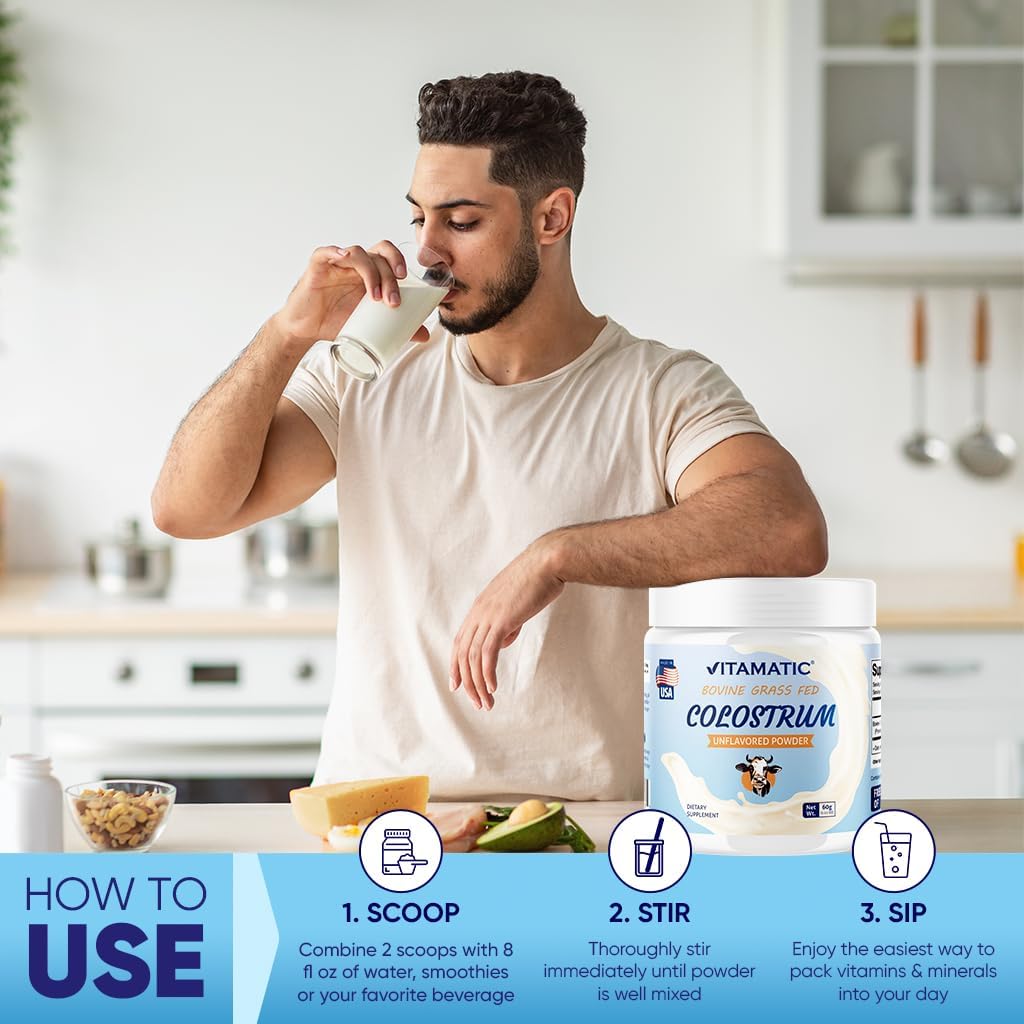 Vitamatic Bovine Colostrum 30% IgG Powder - Gut Health, Immune Support, Muscle Recovery - 60g (30 Servings, Unflavoured) - görsel 9